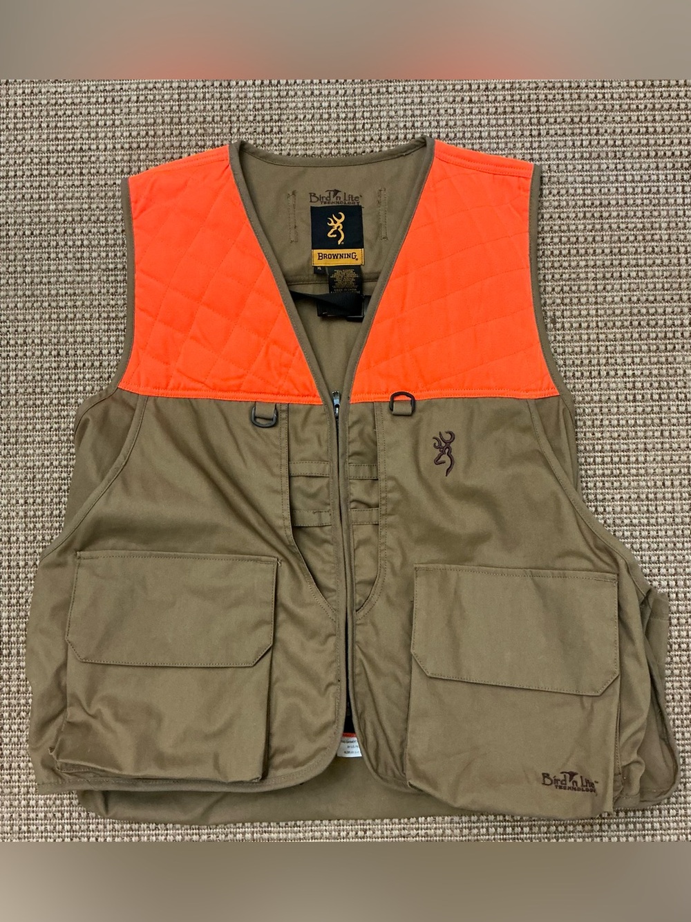 Browning Olive Tan and Blaze Orange Hunting Vest - BirdLite Panel